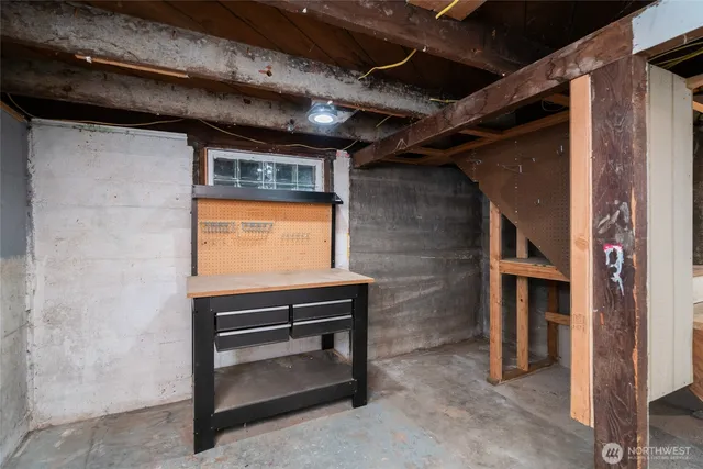 a view of room with wooden floor