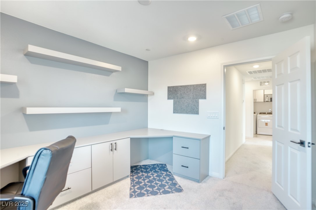 3777 Alla Rocca Avenue Henderson, NV 89044 - Photo 33 of 55 Unfurnished office with built in study area, light carpet, washer / dryer, and recessed lighting