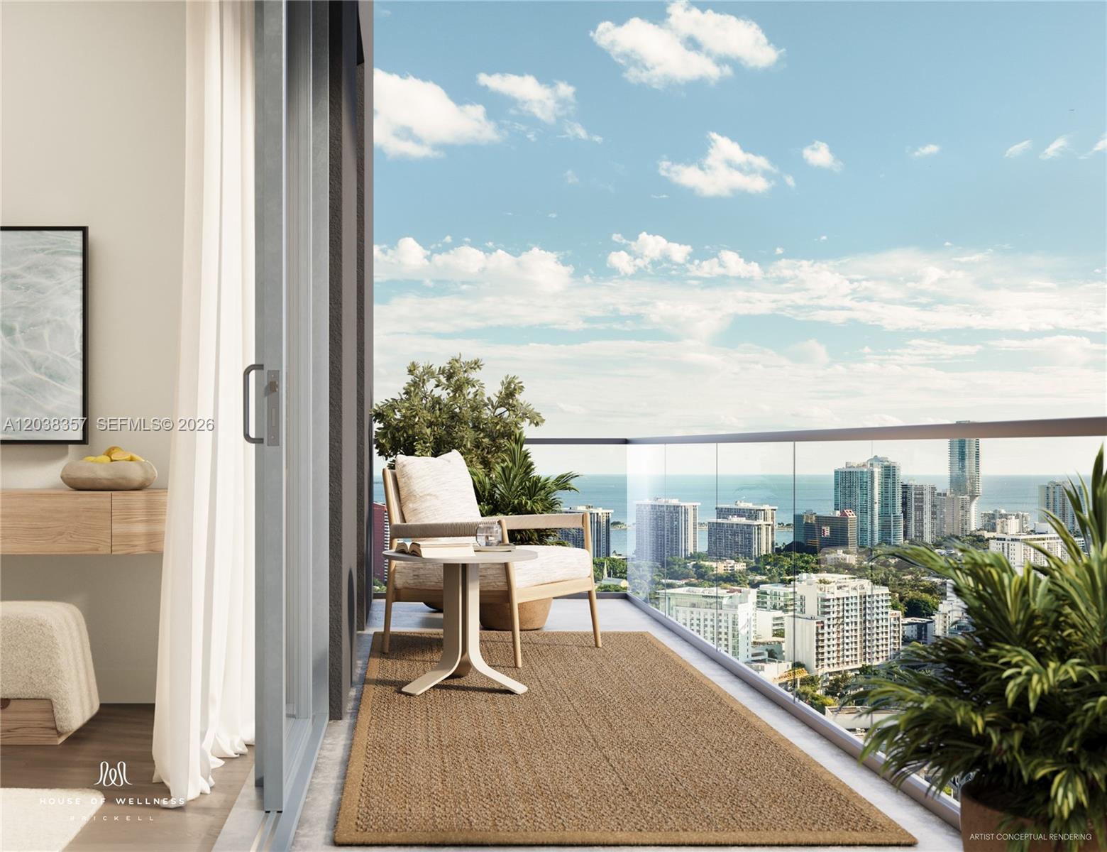 152 Southwest 9th Street, Unit 1619 Miami, FL 33130 - Photo 12 of 13 a balcony with furniture and a potted plant