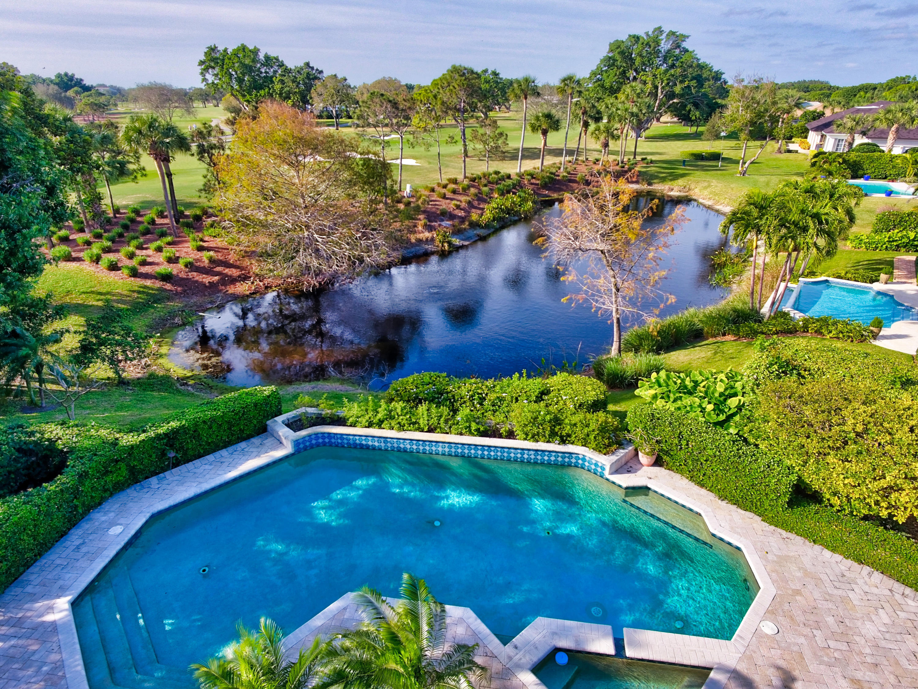 13 Country Road South Boynton Beach, FL 33436 - Photo 2 of 6 Aerlal View of Pool, Patio and Pond