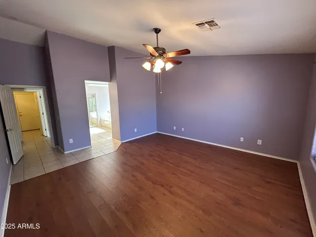 a view of a livingroom with a fan
