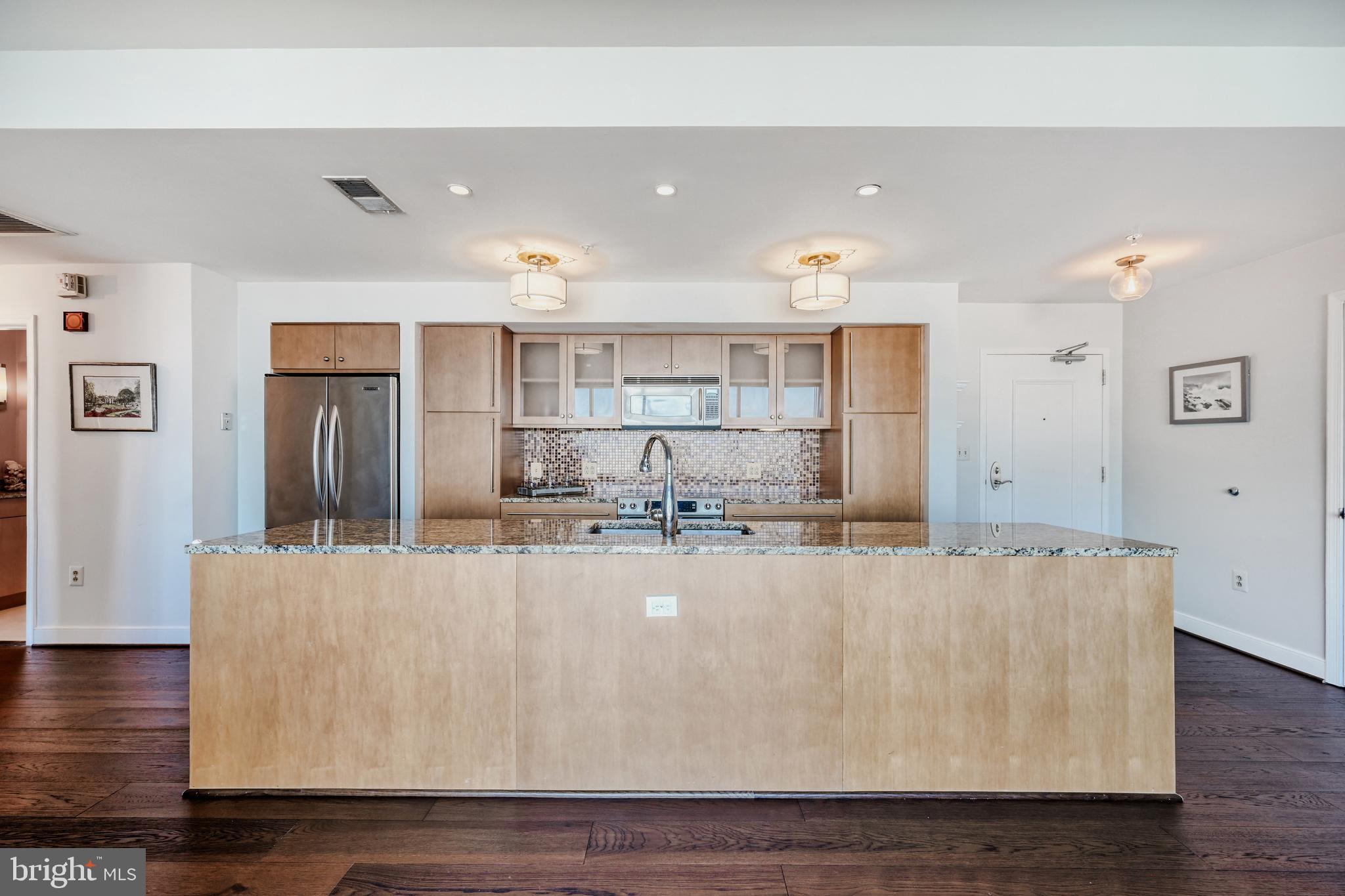 675 President Street, Unit 1406 Baltimore, MD 21202 - Photo 14 of 46 a large kitchen with stainless steel appliances granite countertop a large counter top and a wooden floors
