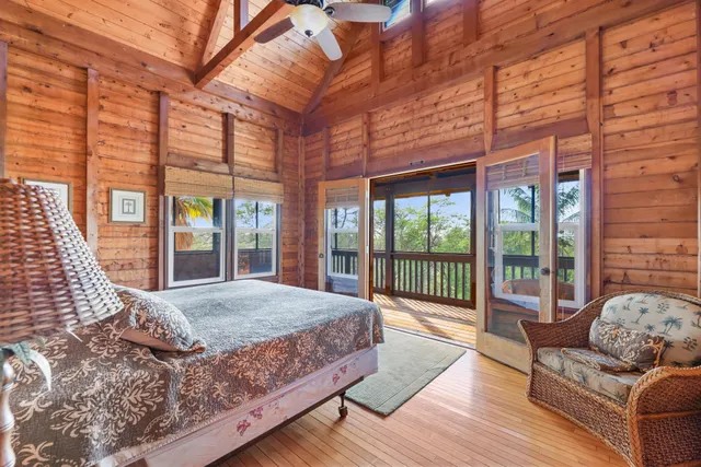 a view of balcony with wooden floor