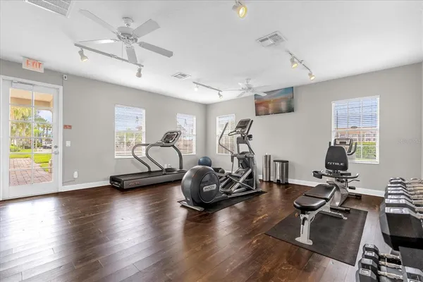 a view of a room with gym equipment