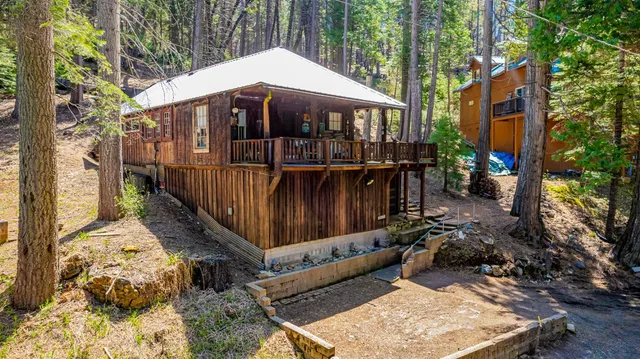 a view of a wooden deck with a patio