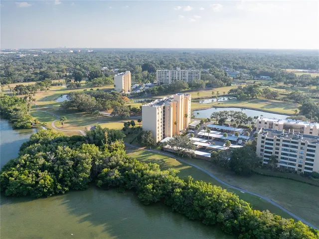 a view of a lake with a city