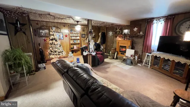 a view of a living room with closet and a flat screen tv