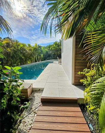 a view of swimming pool from a yard
