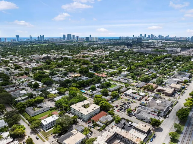 a city view with tall buildings