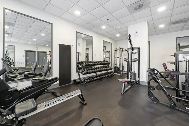 a view of a room with gym equipment