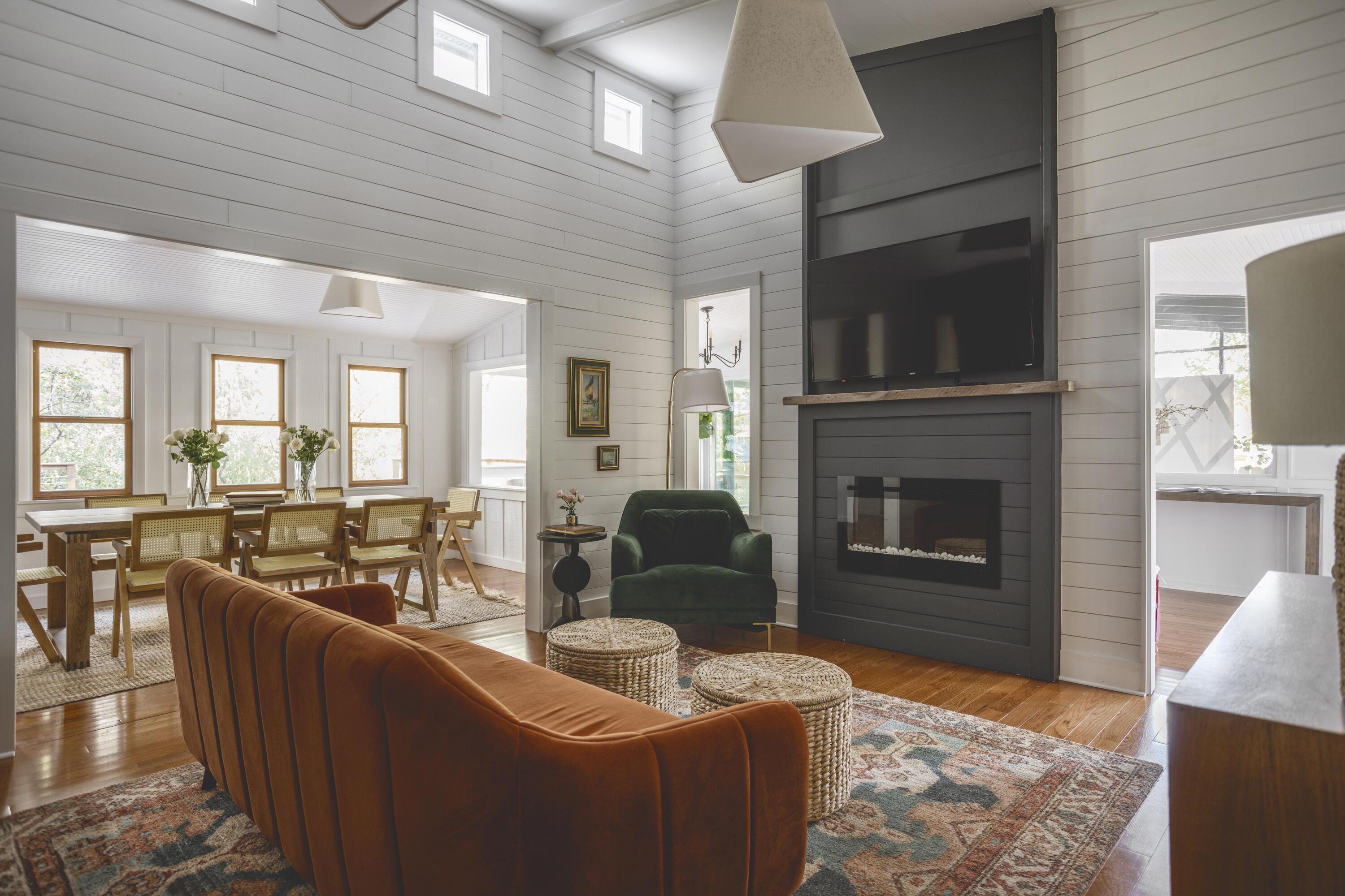 34 Pisces Drive Santa Rosa Beach, FL 32459 - Photo 13 of 70 a living room with furniture a flat screen tv and a fireplace