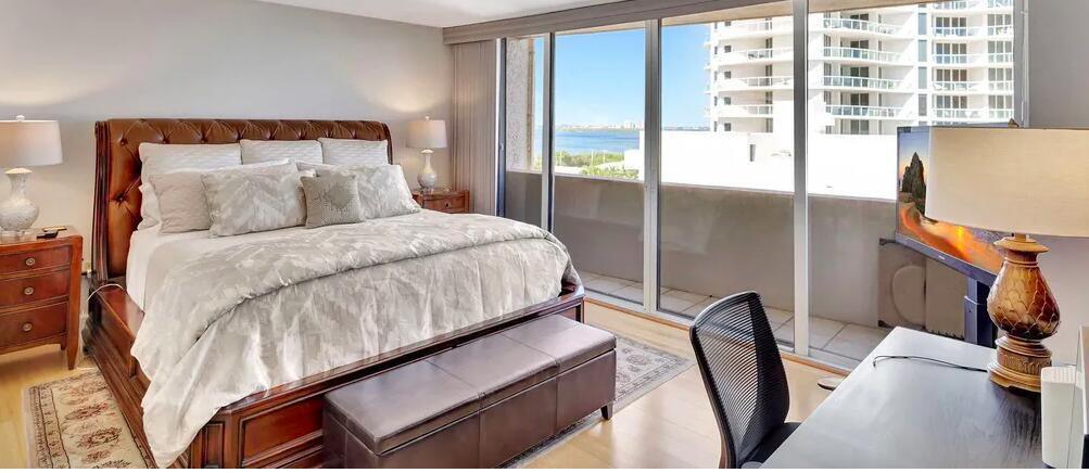 4200 North Ocean Drive, Unit 1905 Singer Island, FL 33404 - Photo 10 of 38 a bedroom with a bed a flat screen tv and next to a window