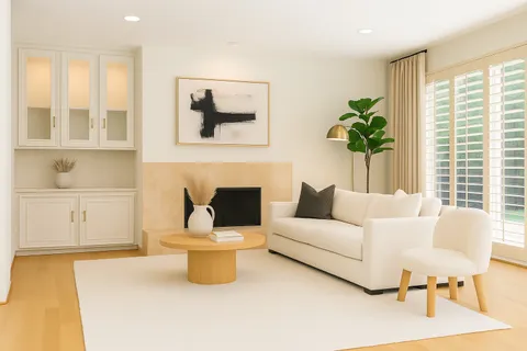 a view of a livingroom with an empty space and fire place