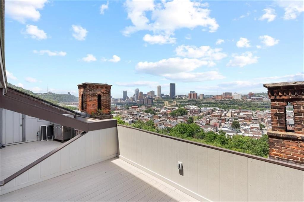 1 Pius Street, Unit A4 Pittsburgh, PA 15203 - Photo 32 of 40 balcony view of downtown on a sunny summer day