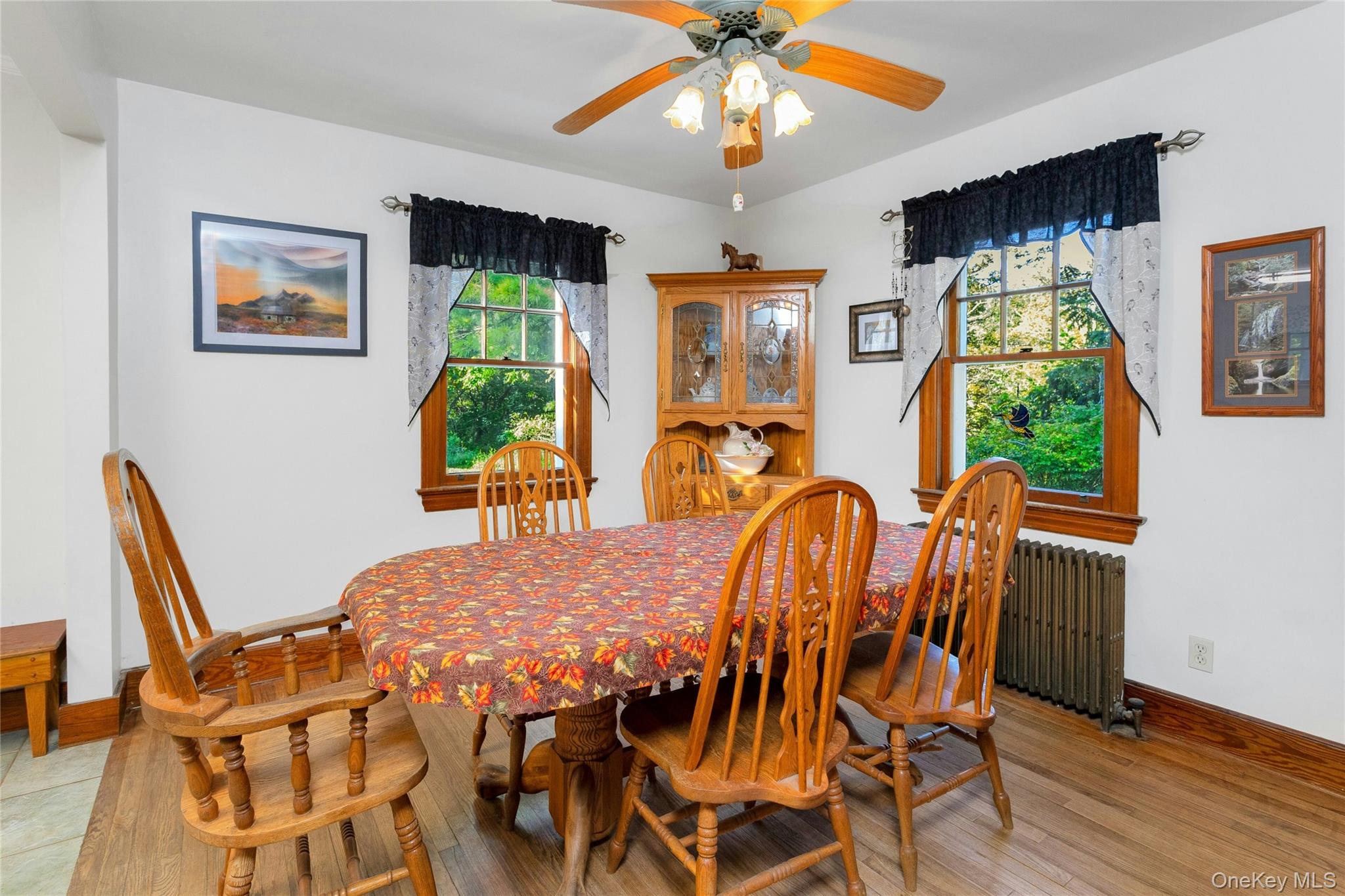 73 Lake Ellis Road Wingdale, NY 12594 - Photo 12 of 41 Dining area with radiator heating unit, healthy amount of natural light, ceiling fan, and light wood finished floors