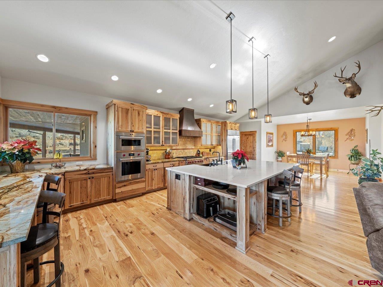 7528 South River Road Olathe, CO 81425 - Photo 13 of 44 a kitchen with stainless steel appliances granite countertop a stove oven and a view of living room