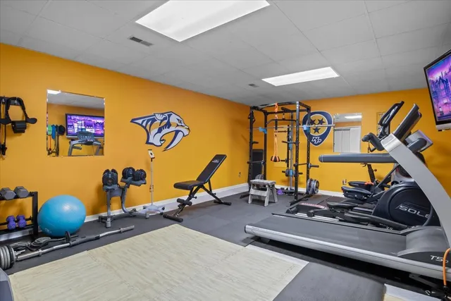 a room with gym equipment