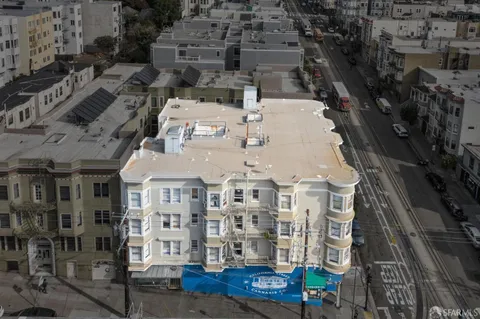 a large building with a street