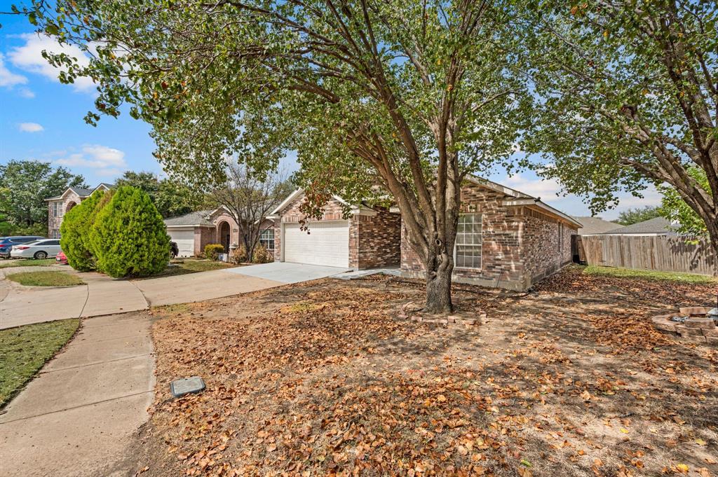 5509 Timber Ridge Court Watauga, TX 76137 - Photo 2 of 28 Brick exterior residence with an attached two-car garage, mature shade trees, and a concrete driveway