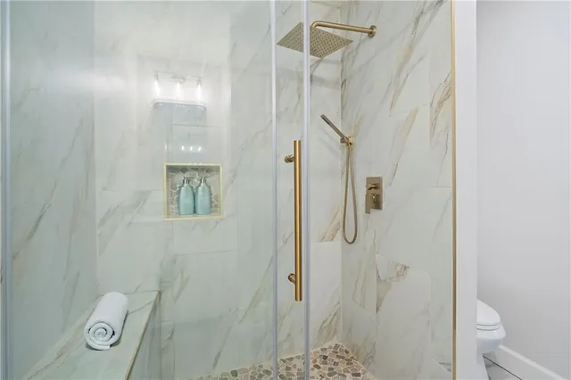 a bathroom with a shower