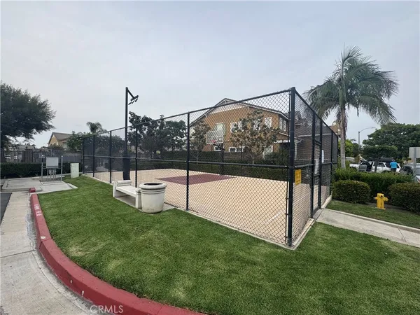 a view of a garden with a slide