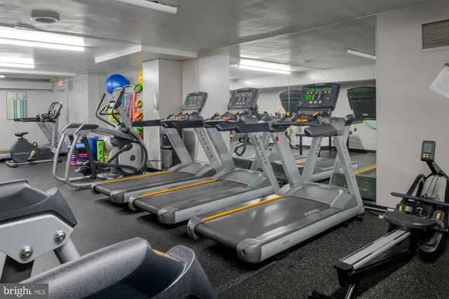 a view of a room with gym equipment