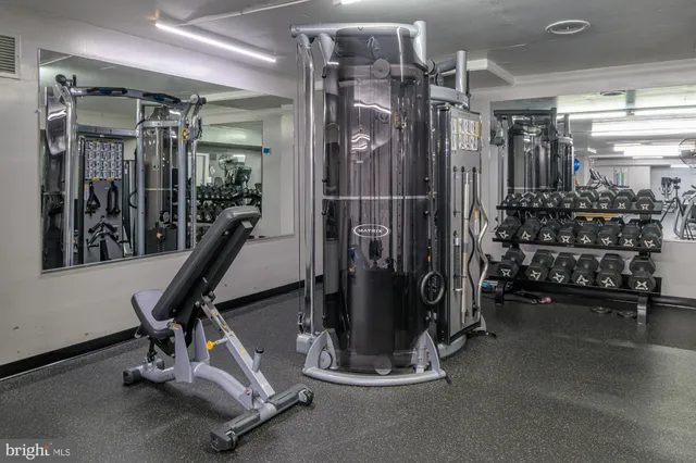 a view of a room with gym equipment