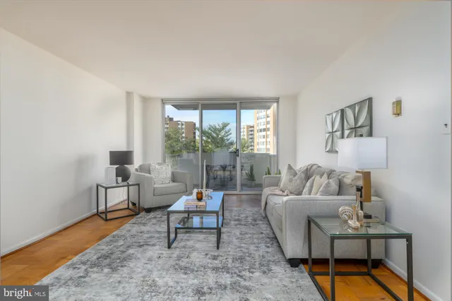a living room with furniture and a rug