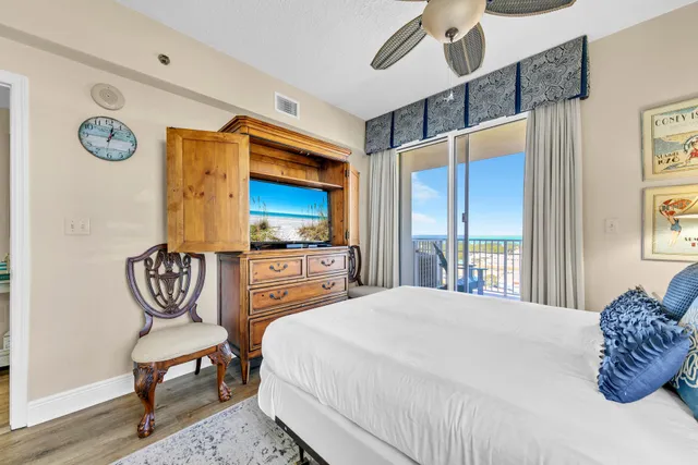 a bedroom with a bed and furniture