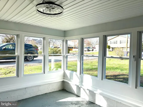 a bathroom with a large window