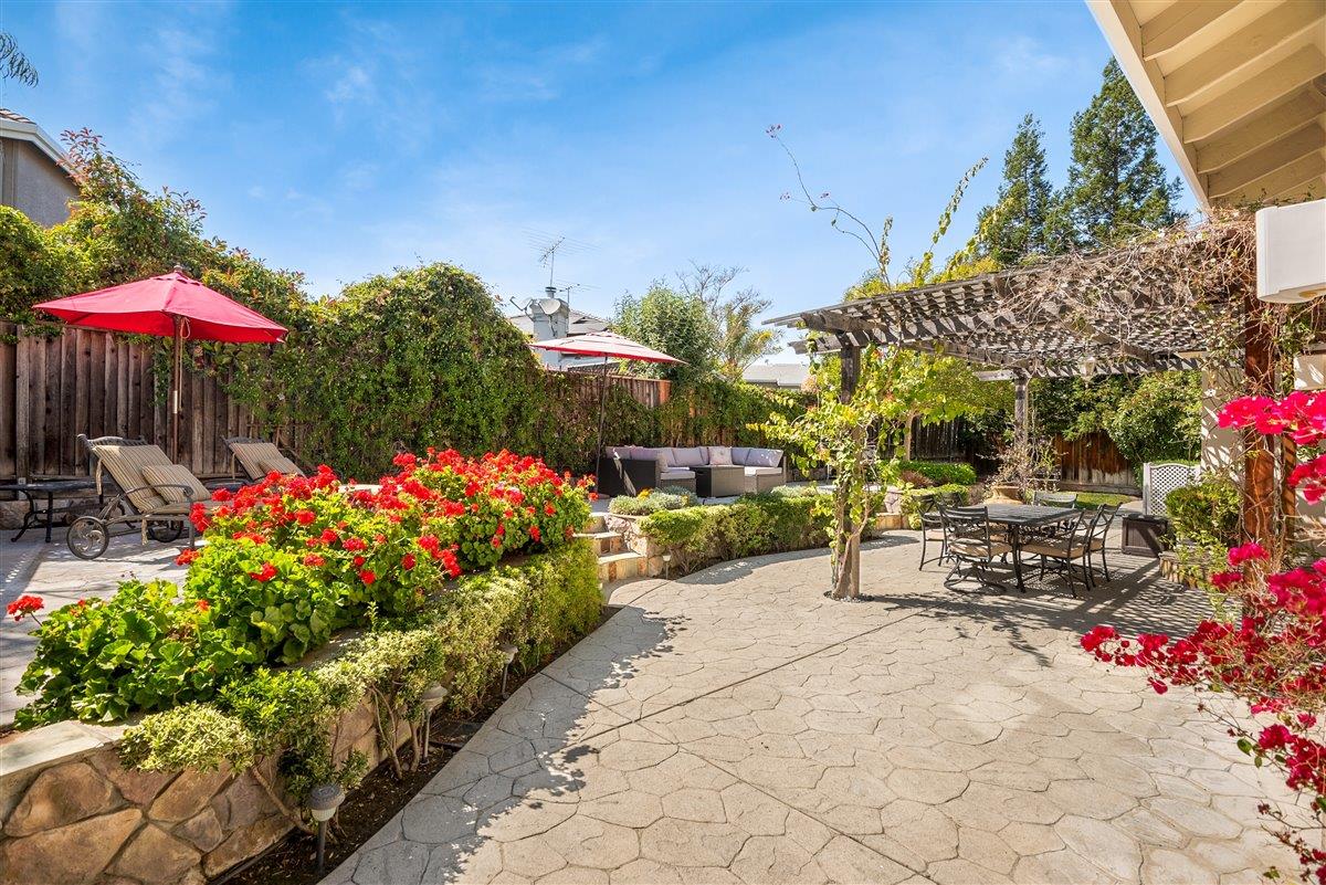 1416 Casablanca Circle Gilroy, CA 95020 - Photo 24 of 32 a view of a patio with a table and chairs under an umbrella