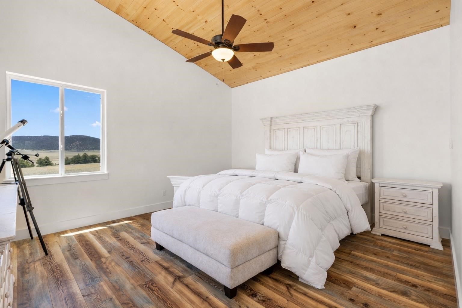 431 Rudisill Street Fairplay, CO 80440 - Photo 22 of 45 a bedroom with a bed window and a ceiling fan