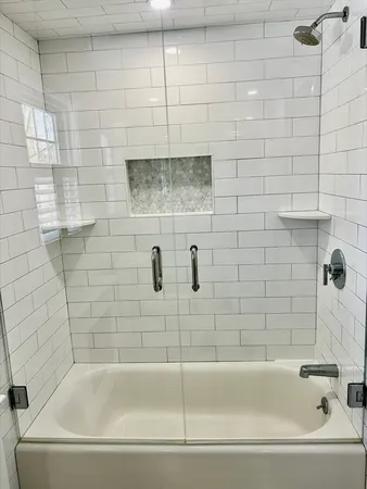 a bathroom with a bathtub