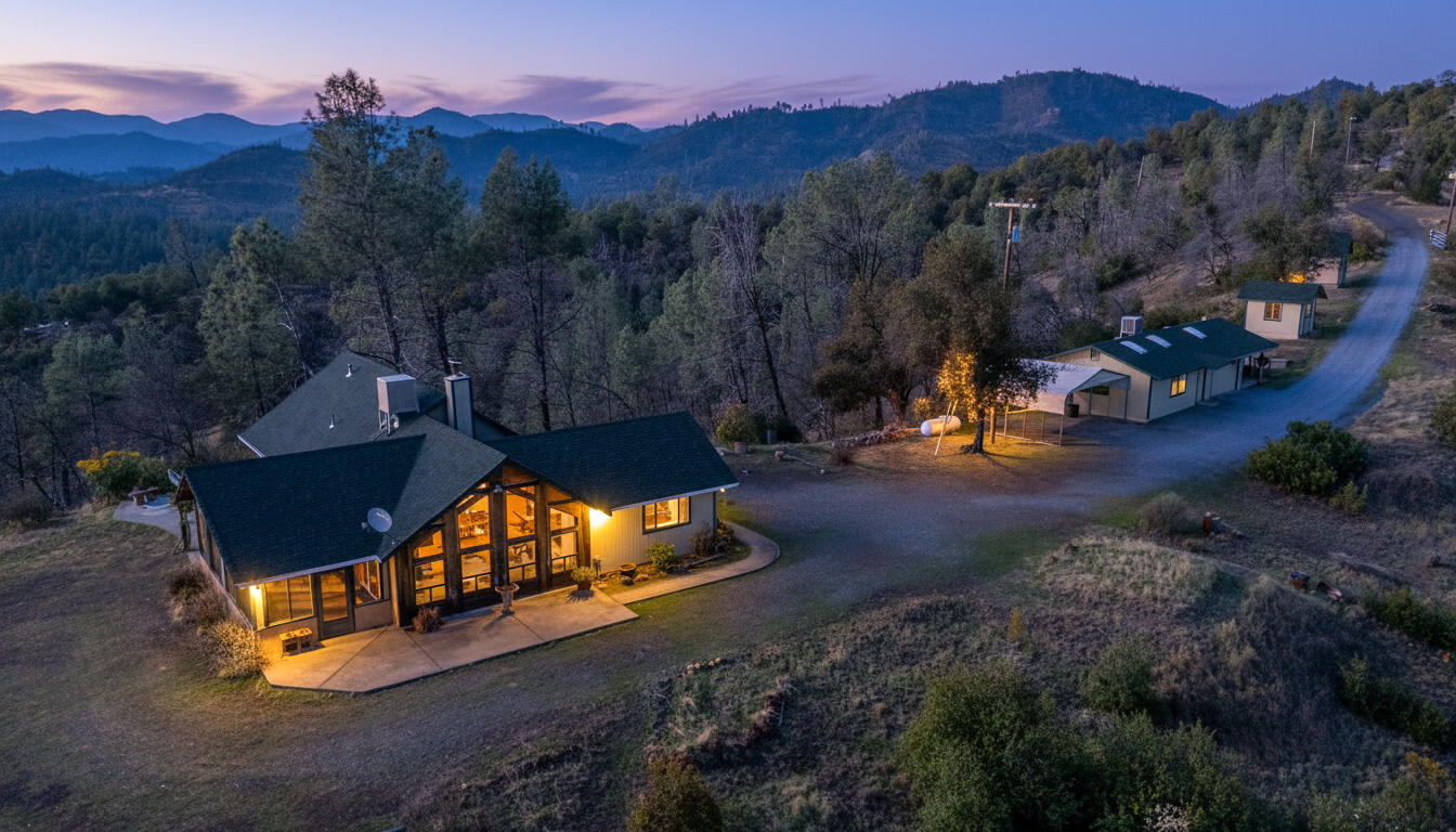 a view of a park with a mountain