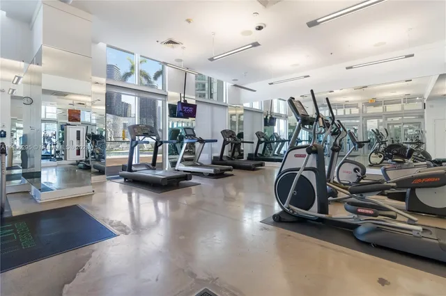 a view of a room with gym equipment