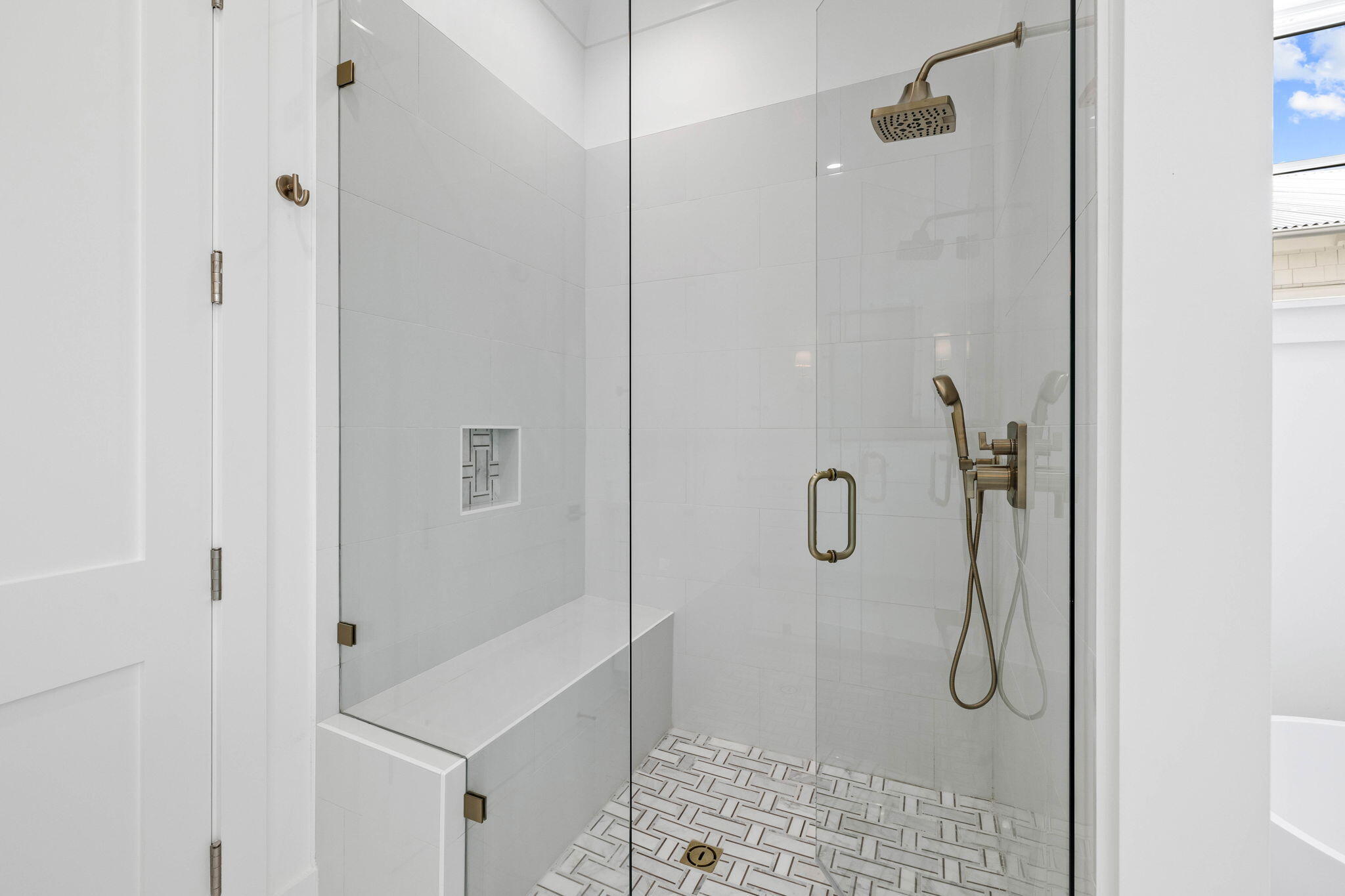 43 Pompano Street Inlet Beach, FL 32461 - Photo 35 of 83 a bathroom with a glass shower door