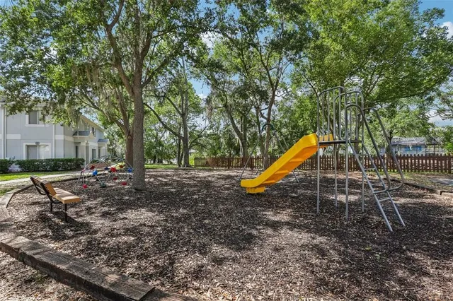 a view of a park with slide
