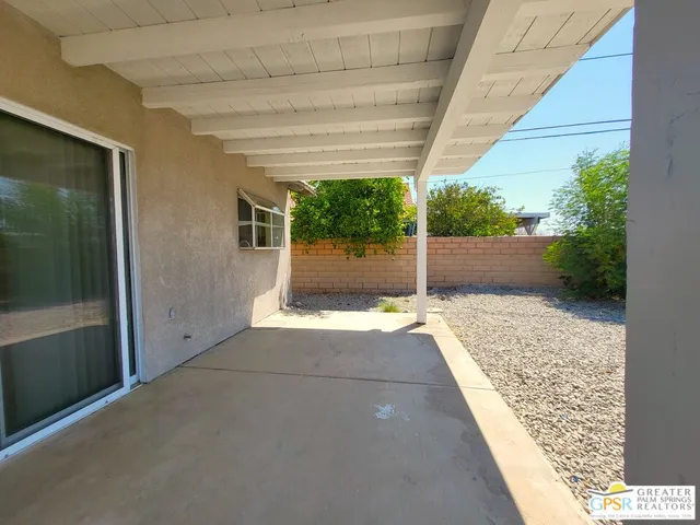 a view of a yard with plants and trees