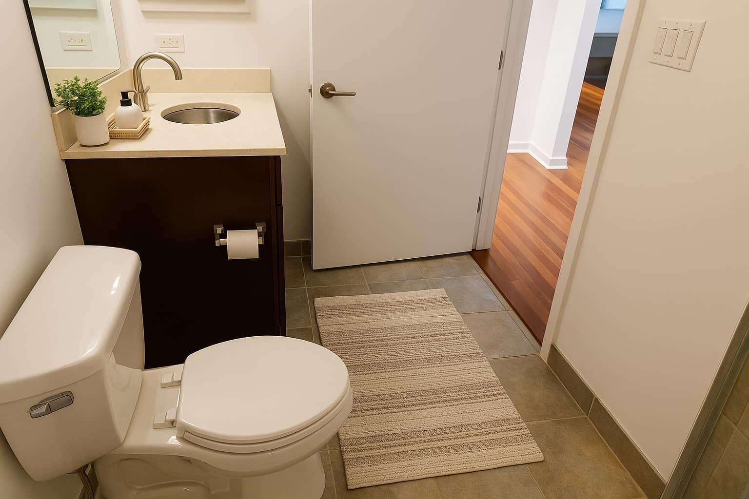 1069 West 14th Place, Unit 204 Chicago, IL 60608 - Photo 5 of 18 a bathroom with a sink and a mirror