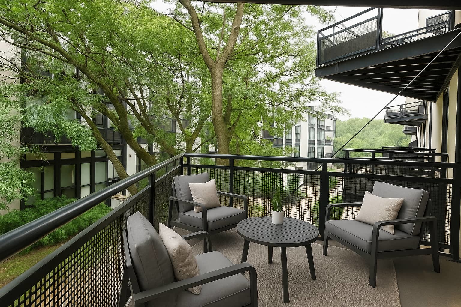 1069 West 14th Place, Unit 204 Chicago, IL 60608 - Photo 6 of 18 a balcony with wooden floor outdoor seating and outdoor seating