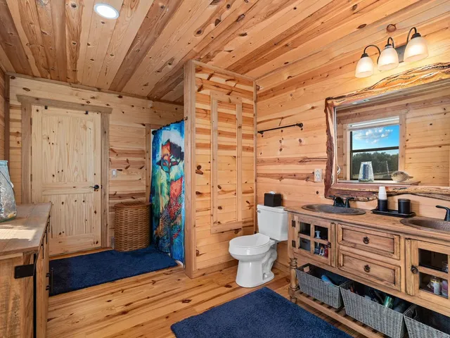 a bathroom with a toilet a sink and a mirror