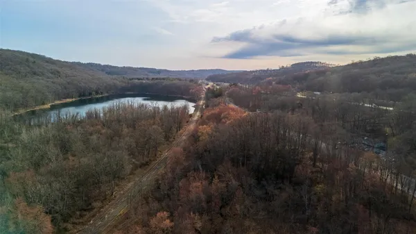a view of a lake in middle of forest