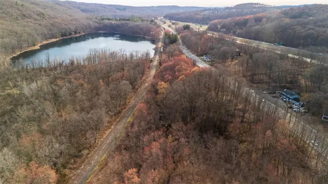 a view of a lake in middle of forest