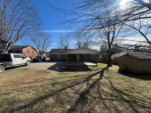 a view of a yard with a car parked