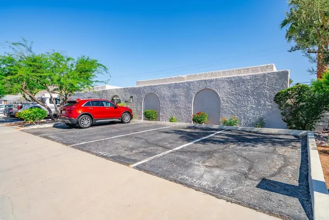 a view of a building with a patio