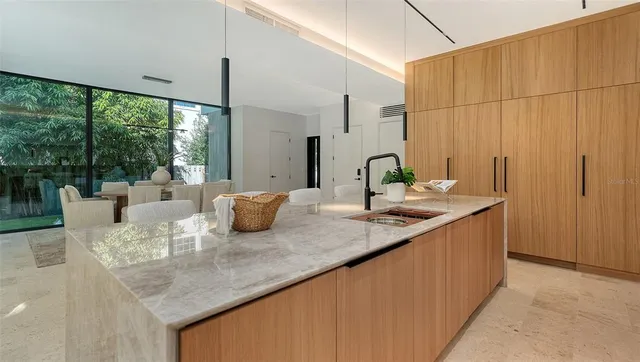 a view of a swimming pool with a garden