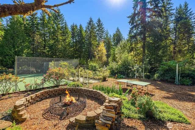 a view of a swimming pool with a yard