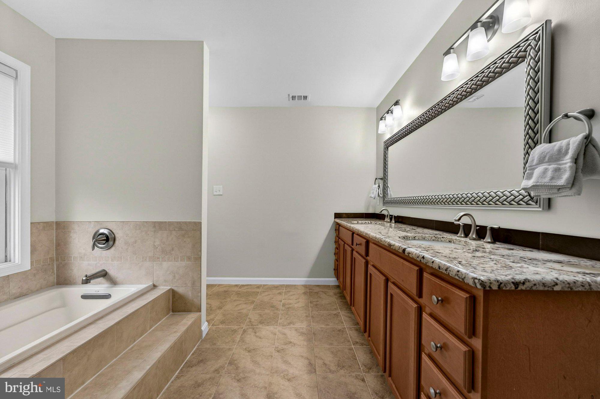 930 Park Street Vienna, VA 22180 - Photo 46 of 83 a bathroom with a granite countertop double vanity sink and mirror