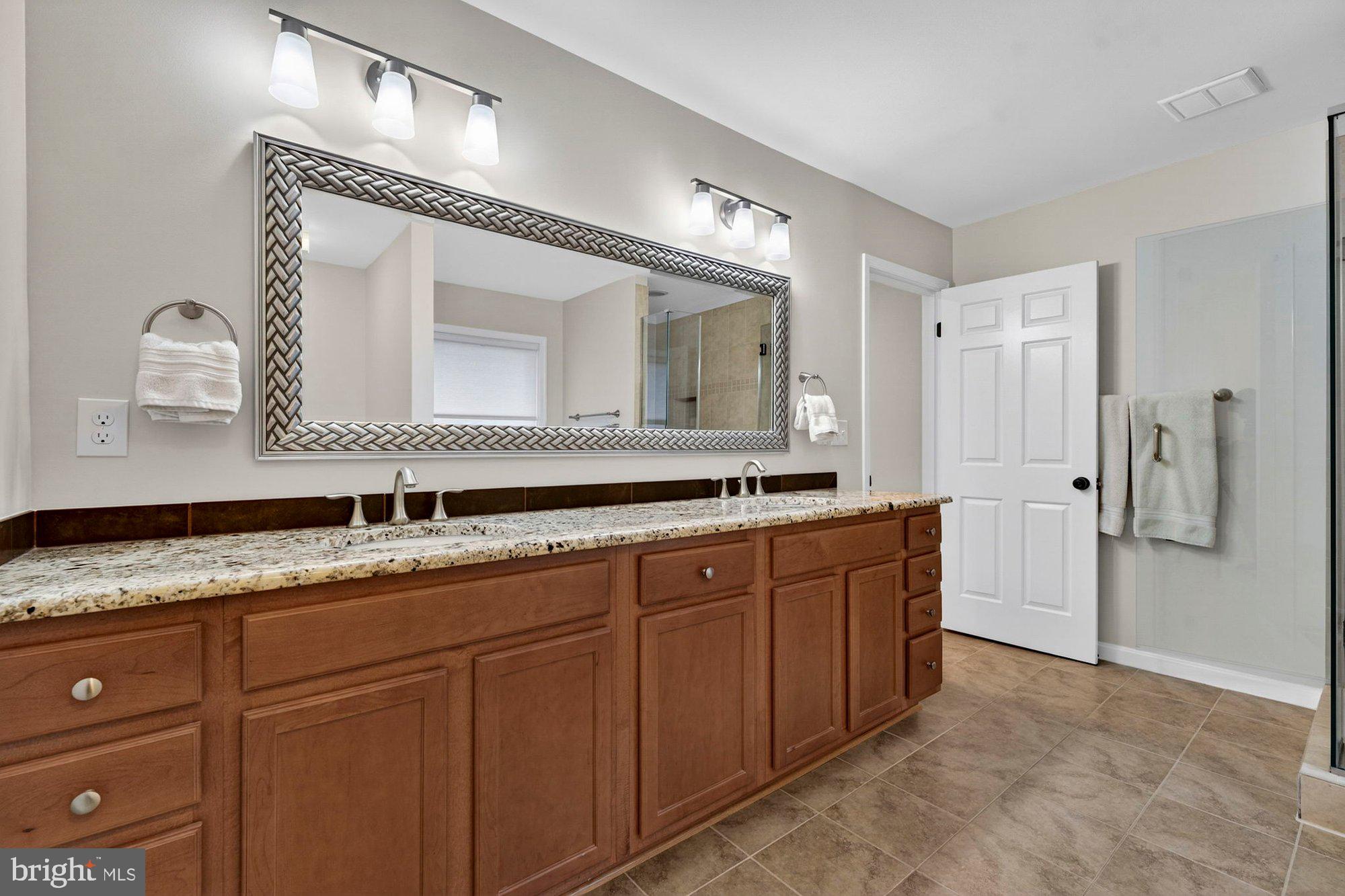 930 Park Street Vienna, VA 22180 - Photo 48 of 83 a spacious bathroom with a granite countertop sink and a mirror