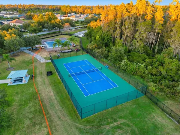 an aerial view of a tennis court